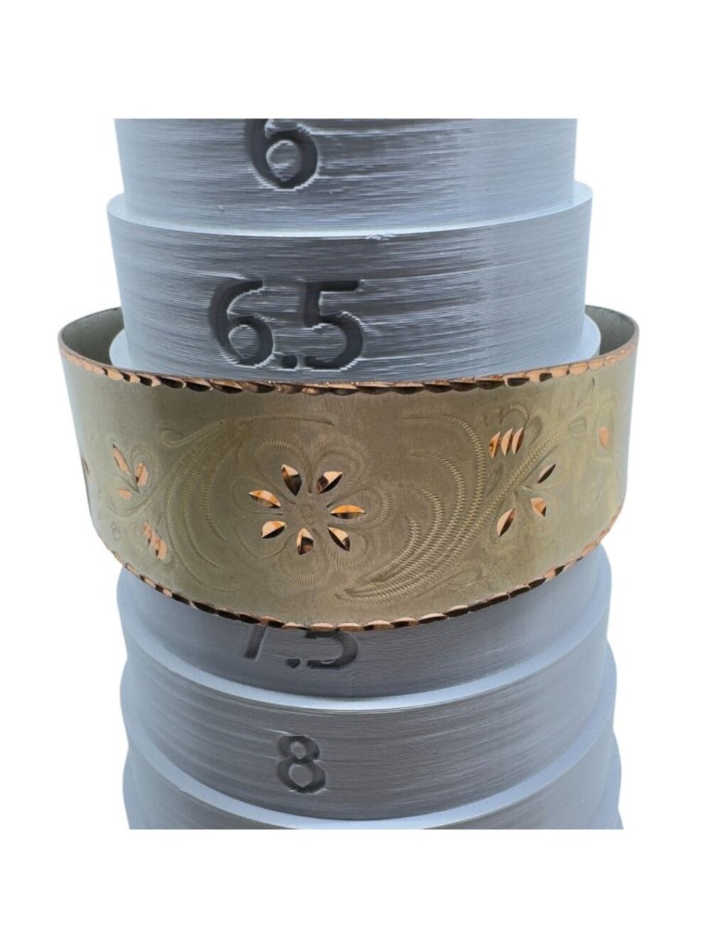 Brass Etched Cuff Bracelet Floral Design Copper 6.5" Circumference Adjustable - Picture 5 of 9